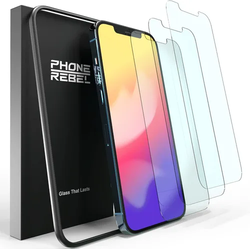 Vista 10 de REBEL Paquete de 3 protectores de pantalla para iPhone 12 Pro Max [6.7 pulgadas] Ultra resistente a las roturas de 0.016 in, arañazos, vidrio