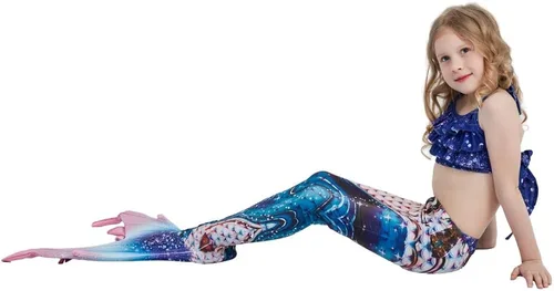 Vista 3 de Conjunto de traje de baño con cola de sirena para niñas, traje de baño de princesa