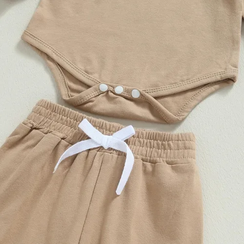 Vista 5 de Ropa de bebé recién nacido, ropa de punto acanalado, manga larga, pantalones de algodón sólido, trajes de otoño e invierno, 2 piezas