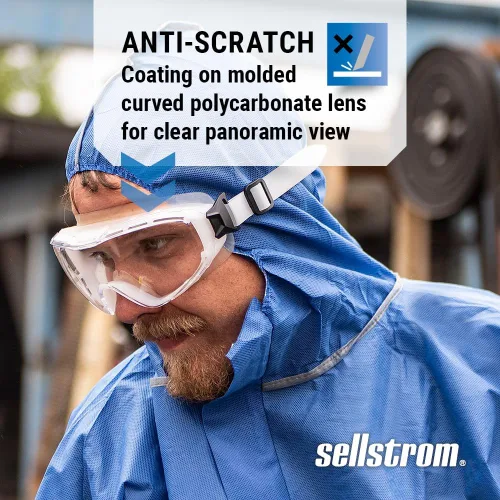 Vista 3 de Sellstrom GM511 - Gafas de seguridad antivaho y antiarañazos para hombres y mujeres, correa de silicona, se adapta a la mayoría de los anteojos