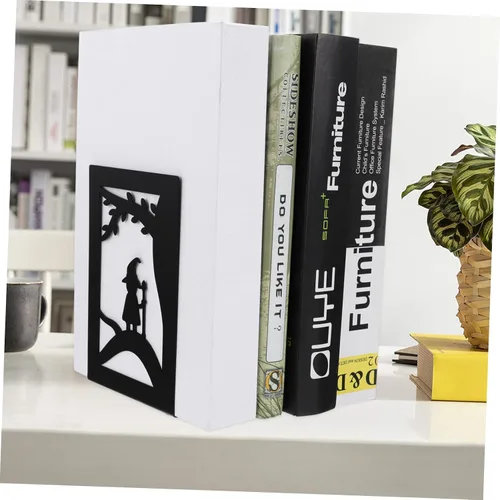 Vista 3 de TEHAUX Juego de 2 sujetalibros de hierro para escritorio, soporte para libros, organizador de libros