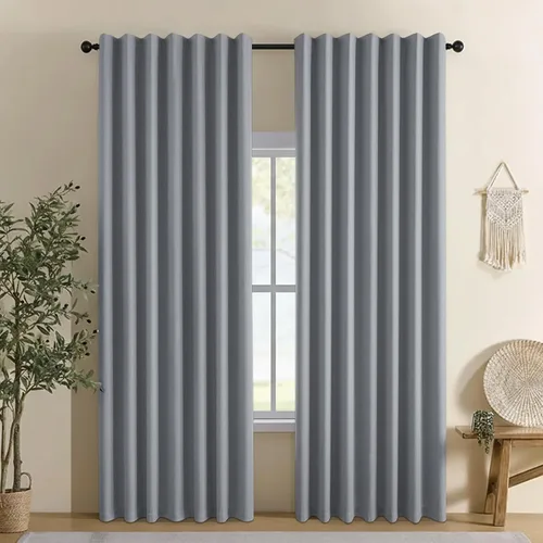 Vista 10 de Cortinas opacas 100% de lino para dormitorio, cortinas para oscurecer la habitación con pestaña trasera/bolsillo para barra, cortinas opacas