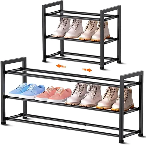 Vista 11 de Bumusty Zapatero expandible de 2 niveles para armario, zapatero ajustable de 18 a 33 pulgadas para espacios pequeños, organizador de zapatos pequeño