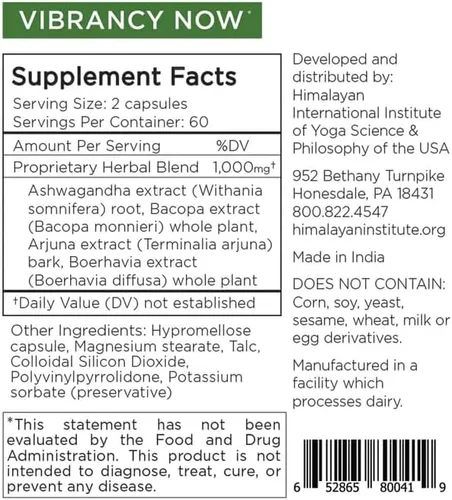Vista 3 de Himalayan Institute Vibrancy Now Ashwagandha Formula 120 Cápsulas