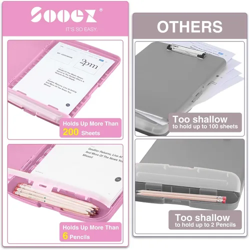 Vista 3 de Sooez - Sujetapapeles de documentos clínicos con almacenamiento, sujetapapeles de plástico resistente, de alta capacidad, con soporte para bolígrafo