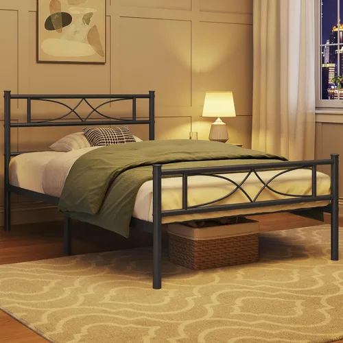 Vista 11 de Yaheetech Base de cama de metal individual, base de cama con plataforma, base de colchón con cabecera y estribo de diseño curvo, soporte resistente