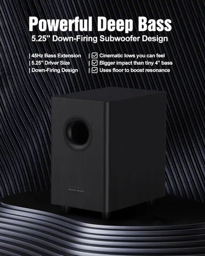 Vista 9 de Barra de sonido de 5.1.2 canales para Smart TV, 4 altavoces envolventes, sistema de sonido envolvente virtual con cable, potencia máxima de 400 W