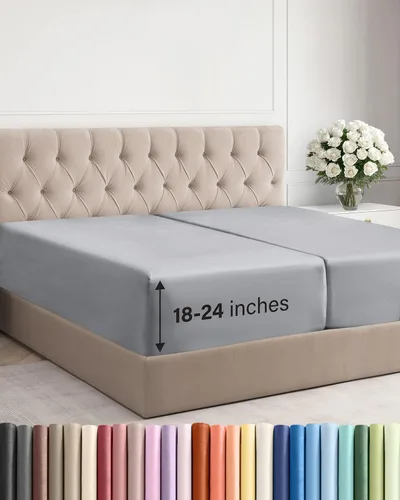 Vista 167 de Sábana bajera ajustable extra profunda Twin XL – Sábana bajera individual de lujo de hotel solamente – Se adapta fácilmente a colchones de 18 a 24