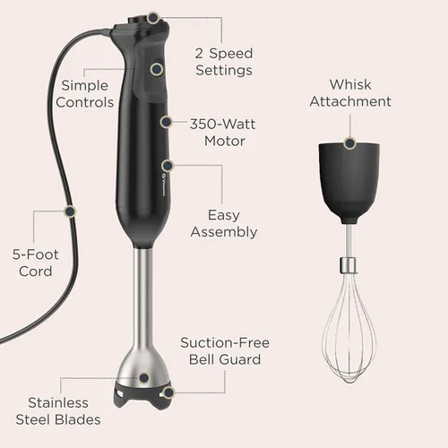 Vista 3 de Vitamix Batidora de inmersión de 2 velocidades + accesorio para batidor, batidora de mano de grado profesional con motor de 350 vatios y hoja