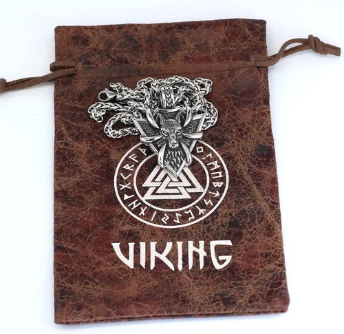 Vista 6 de GuoShuang Collar de lobo vikingo Odin para hombres, amuleto de acero inoxidable, colgante Jewelru con bolsa de regalo Valknut, Acero inoxidable, No