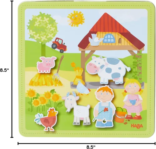 Vista 5 de HABA Peter and Pauline - Juego de actividades magnéticas de animales de granja, tabla de actividades para niños pequeños y actividades en automóvil