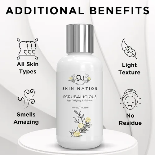 Vista 4 de Skin Nation Scrubalicious Exfoliator, Gentle Face Scrub with Glycolic Acid, Jojoba Beads, Aloe Vera, Smooths Rough Skin, Hydrating Cleanser for Oily