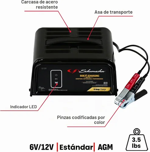 Vista 7 de Cargador y mantenedor de batería de coche Schumacher Electric 6A, 6V/12V - SC1320