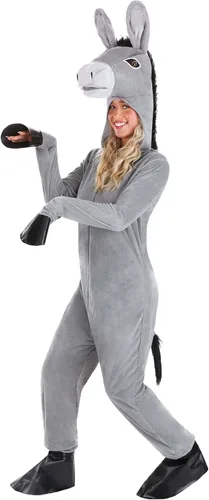 Vista 2 de Disfraz de burro con capucha para adultos, disfraz de animal gris para Halloween