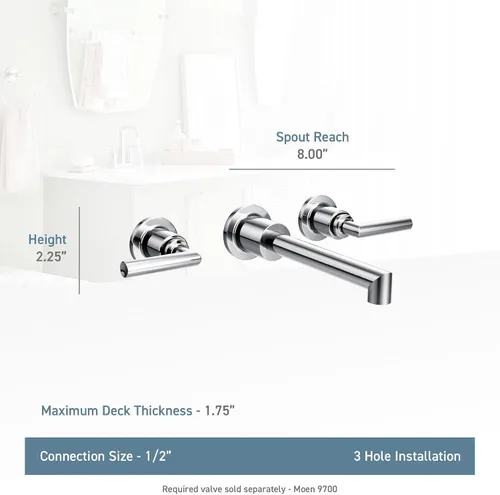 Vista 7 de Moen TS43003 Arris - Grifo de baño con dos manijas para montaje en pared, requiere válvula, cromado