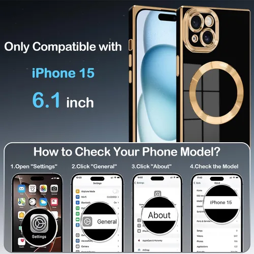 Vista 8 de Funda magnética para iPhone 15 compatible con Magsafe, TPU suave plateado a prueba de rayones con lente totalmente cubierta compatible con carga