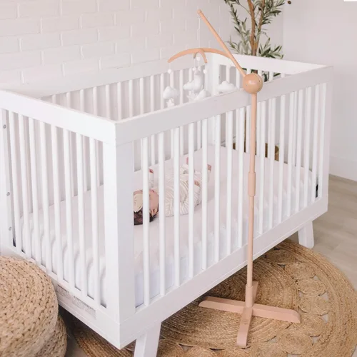 Vista 6 de Soporte de madera para cuna con brazo móvil, brazo móvil para cuna y moisés, altura ajustable de 360°, ajuste universal, madera de haya 100%