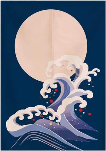 Vista 9 de Cortina japonesa Noren para puerta, tapiz de Hokusai Ukiyoe, cortina de puerta de cocina, bistró, decoración del hogar, 29 x 35 pulgadas