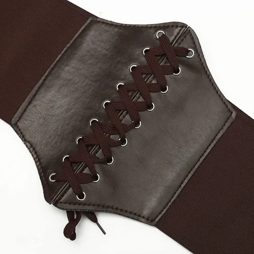 Vista 2 de Negro elástico mujeres atado Waspie corsé cintura cinturón PU cuero adelgazamiento cuerpo cintura superior bajo busto Cinch vestido Faja cordón