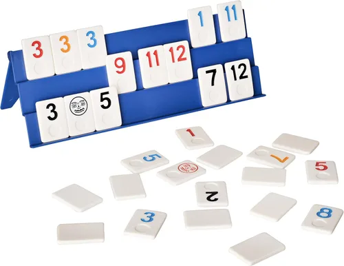 Vista 2 de Point Games Juego clásico de Rummy Cube de tamaño completo, con estantes plegables de 3 niveles y azulejos, en una bolsa de viaje de lona súper