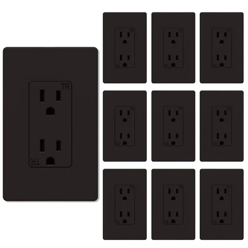 Vista 19 de Salida de receptáculo decorador, placa de pared sin tornillos incluida, salida de pared resistente a manipulaciones de 15 amperios y 125 V, 2 polos