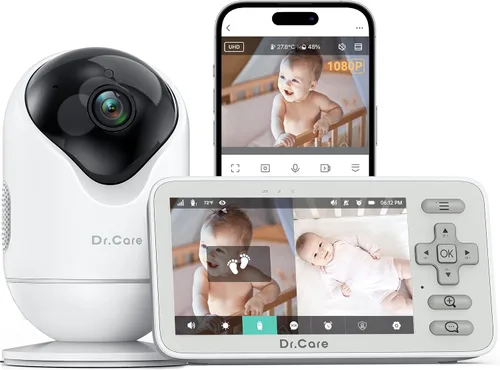 Vista 4 de Dr.Care VistaView Lite Smart WiFi Baby Monitor - Pantalla dividida 720P de 4 pulgadas y control de aplicación de cámara 1080P, alertas
