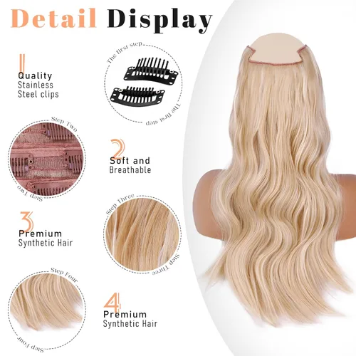Vista 2 de Extensiones de cabello con clip de Vigorous de 20 pulgadas, con reflejos rubio playa, extensiones de cabello ondulado largo y suave de cabello