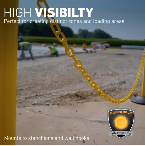 Vista 4 de US Weight (Fabricado en Estados Unidos) Cadena de seguridad de plástico negro de 2 pulgadas x 50 pies. Tecnología resistente a los rayos UV SunShield
