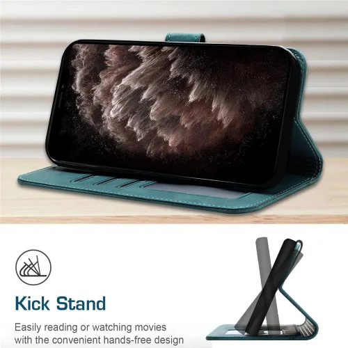 Vista 6 de Funda tipo cartera para iPhone 11 y iPhone 11 con tarjetero de piel, con función atril, protección completa magnética compatible con iPhone 11
