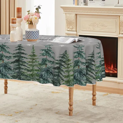 Vista 8 de Horaldaily Mantel de Navidad rectangular de 52 x 70 pulgadas, diseño de árboles de nieve de invierno, color blanco, lavable, para fiesta, picnic