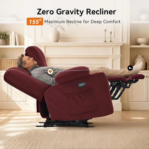 Vista 5 de MCombo Sofá reclinable eléctrico de gravedad cero con consola, masaje con calor y vibración, sofá reclinable de 3 plazas con puertos USB, portavasos
