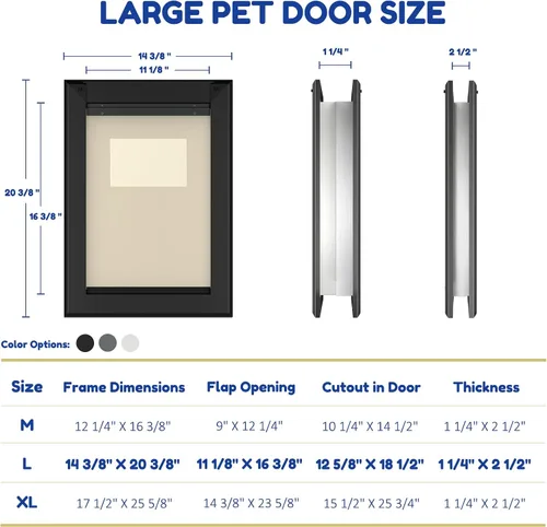 Vista 6 de MAVRICFLEX Puerta resistente para perros con doble panel de bloqueo deslizante, puerta grande de bajo consumo, fácil instalación, dos solapas