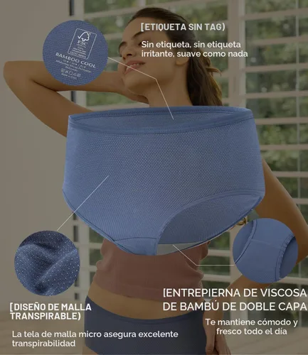 Vista 5 de BAMBOO COOL Ropa interior transpirable de malla de bambú para mujer, bragas de absorción de humedad, suaves y ligeras Multicolor A (paquete de 6)