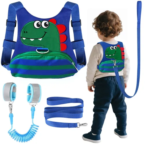 Vista 8 de Correa para niños pequeños - Arnés para bebé con eslabón de muñeca antipérdida para niños y niñas (azul + negro)