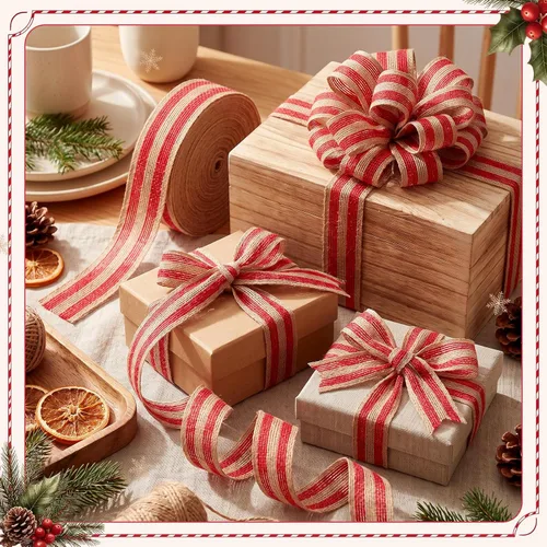 Vista 3 de Rtteri 98.4 ft Christmas Burlap Ribbon Roll DIY, Red, 1.5 Inch Wide