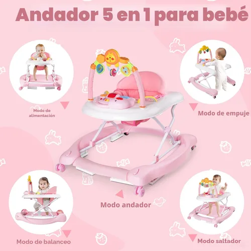 Vista 2 de Boyro Baby Andador de bebé 5-en-1, andadores de bebé para niños y niñas de 6 a 12 meses, andador de actividad plegable, andador para bebés y niños