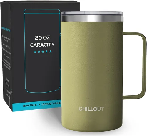 Vista 30 de Chillout Life - Taza de café con aislamiento térmico al vacío, acero inoxidable, mango y tapa, 16 onzas