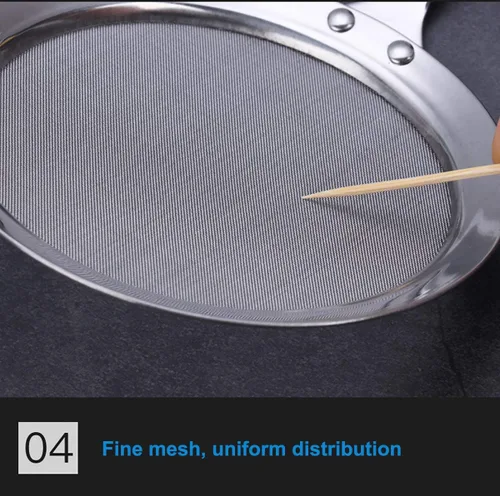 Vista 6 de Coladores de malla fina, SUS 304 de acero inoxidable de alta calidad, colador de alimentos de malla fina, colador de cocina, tamiz de mano, cuchara