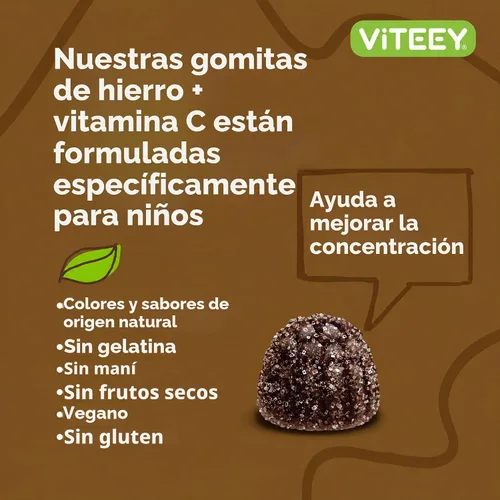 Vista 5 de Viteey - Hierro para niños con vitamina C, sabrosa gomita masticable con sabor a uva