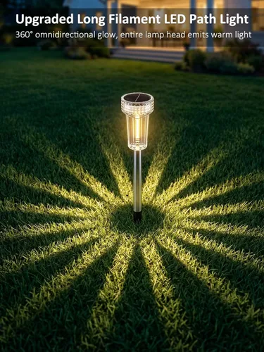 Vista 9 de DERAYSION Luces solares para exteriores, paquete de 8 luces impermeables para caminos de jardín, iluminación con poste de acero inoxidable