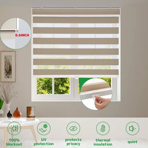 Vista 6 de Persianas opacas de cebra personalizadas sin cordones para ventana, doble capa traslúcidas o control de luz de privacidad, persianas de ventana