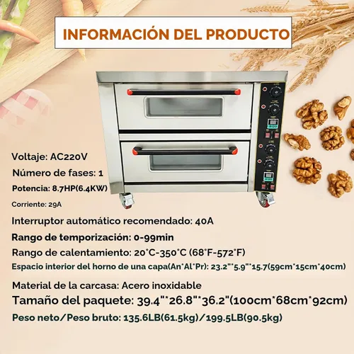 Vista 5 de Horno de pizza comercial Horno de pizza eléctrico móvil de doble cubierta Horno de pizza de acero inoxidable multiusos para restaurante con ruedas
