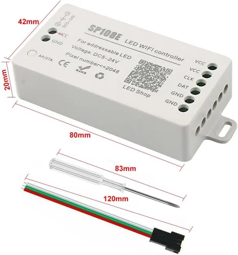 Vista 3 de VIPMOON SP108E controlador WiFi LED, control remoto inalámbrico para WS2811 WS2815 WS2801 SK6812 WS2813 SK9822 APA102C RGB direccionable tira