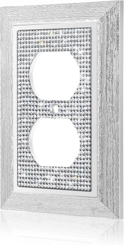 Vista 15 de 1 pieza de cubierta de placa de pared con diamantes de imitación brillantes plateados, cubierta decorativa para interruptor de luz con brillos