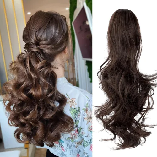 Vista 16 de Extensión de cola de caballo con clip, de 18 pulgadas, 20 pulgadas, rizada, ondulada, recta, cola de caballo larga con clip, para mujer, rubio ceniza