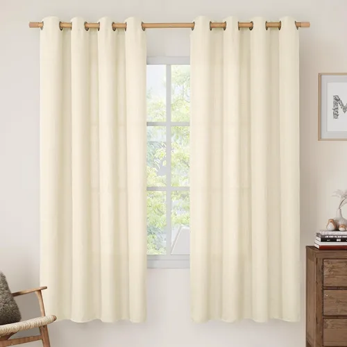 Vista 15 de LAMIT Cortinas de Lino Blancas Semitransparentes para Dormitorio, Paneles Filtrantes de Luz, Cortinas de Lino con Ojales de Protección de Privacidad
