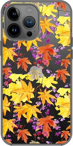 Vista 2 de Blingy's Funda para iPhone 14 Pro, diseño de hojas de otoño doradas, diseño divertido de otoño, funda protectora transparente de TPU suave