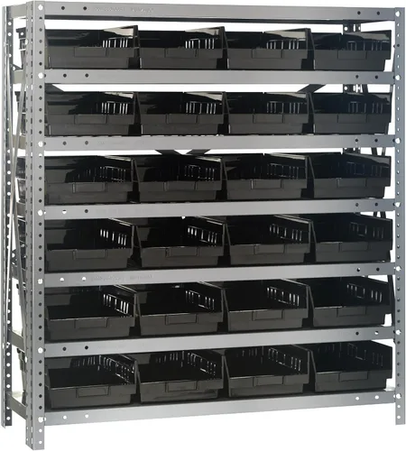 Vista 402 de Quantum QSBU-245BK Heavy Duty Shelving Unit with (7) Shelves and (24) QUS245 Black Bins for Garage Warehouse Storage Distribution 400 lb Load