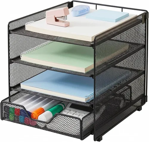 Vista 24 de OPNICE - Organizadores de escritorio y accesorios, para espacio de trabajo, suministros de oficina, organizador de archivos con 2 soportes para Negro