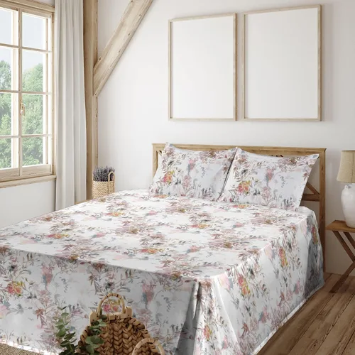 Vista 14 de Ambesonne Juego de sábanas vintage, diseño de curvas de inspiración victoriana, estampado de hojas y flores, sábana bajera y encimera con fundas